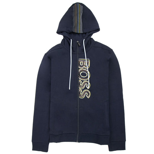 Hugo Boss Saggy 1 Multi Logo Zip Up Hoody Dark Navy 402