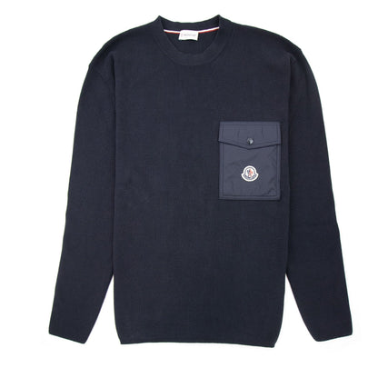 Moncler Nylon Pocket Crewneck Knit Sweatshirt Navy 743