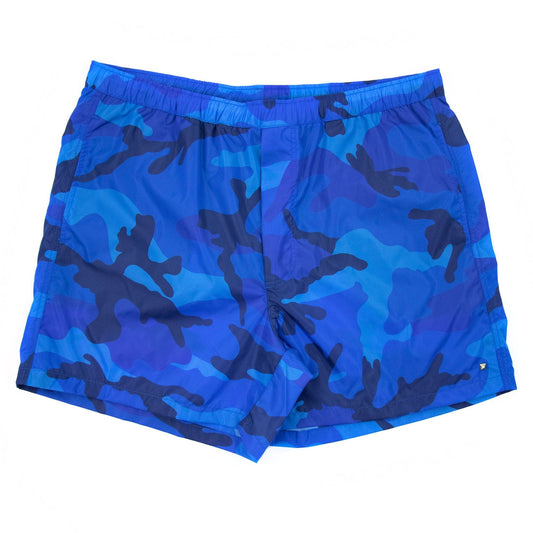 Valentino Camouflage Print Nylon Swim Short Blue/camo