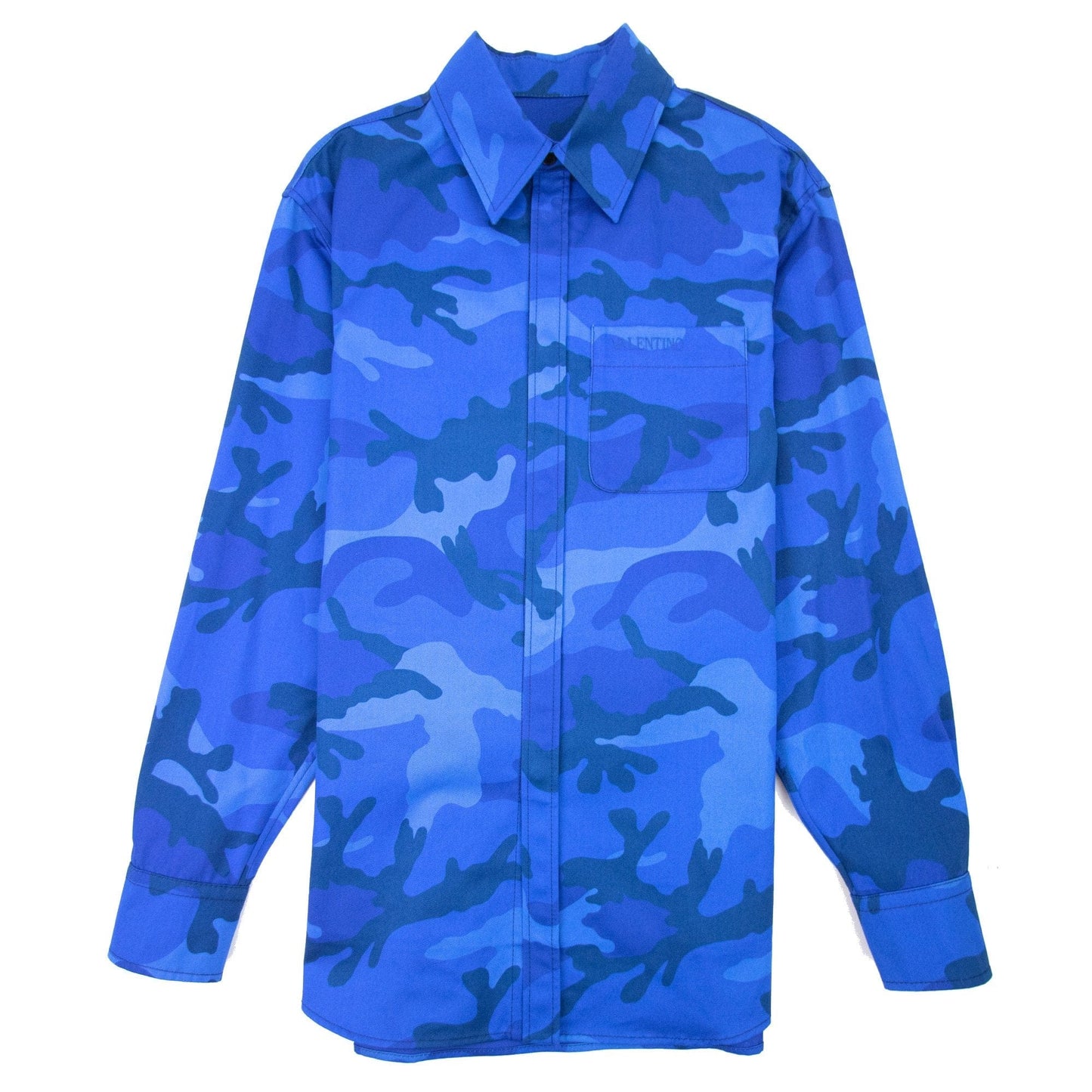 Valentino Camouflage Print And Valentino Embroidery Cotton O Blue Camo