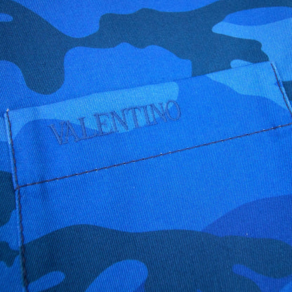 Valentino Camouflage Print And Valentino Embroidery Cotton O Blue Camo