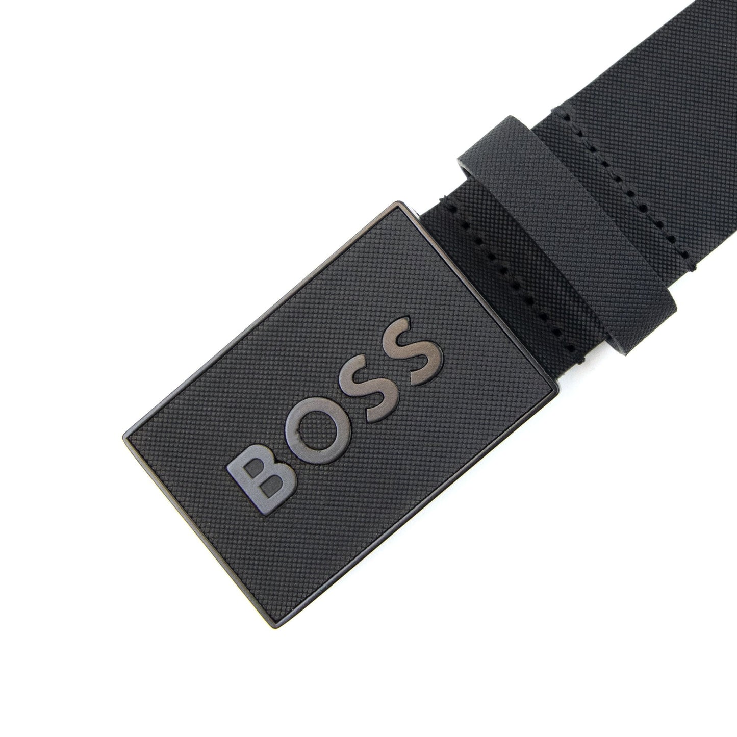 Hugo Boss Plaque-buckle Belt In Italian Leather Black