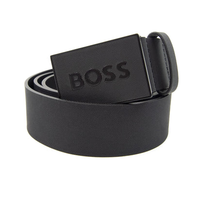 Hugo Boss Plaque-buckle Belt In Italian Leather Black