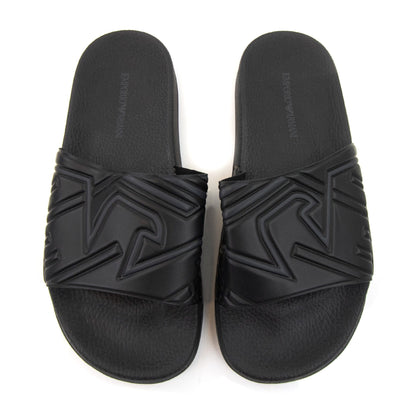 Emporio Armani Band Print Eagle Logo Slider Black