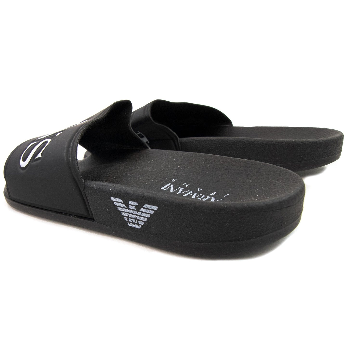 Armani Jeans Logo Leather Sliders Nero