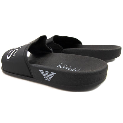 Armani Jeans Logo Leather Sliders Nero