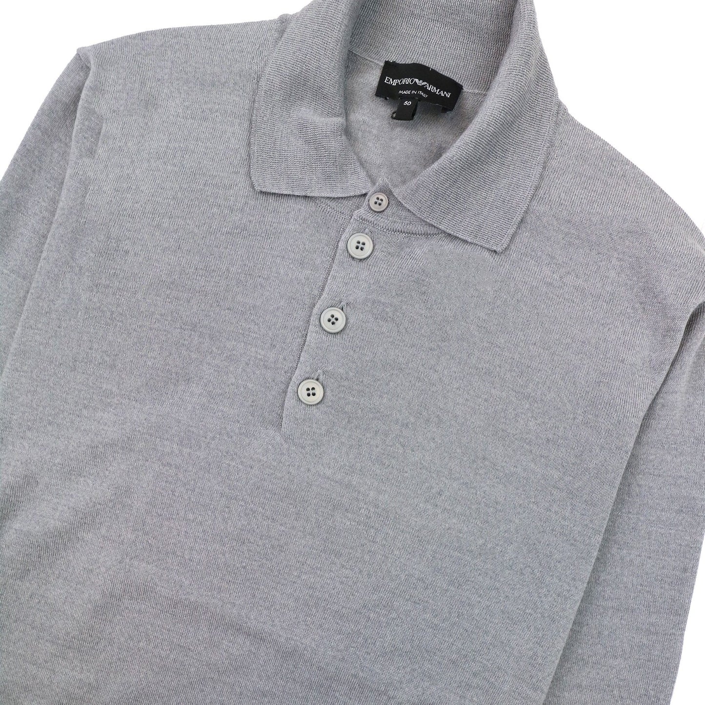 Emporio Armani Wool Knitted Long Sleeve Polo Grigio Grey