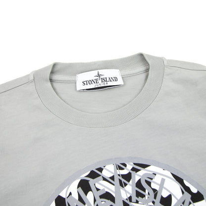 Stone Island Junior 21071 Camo Reflective Logo T Shirt Grey V0064