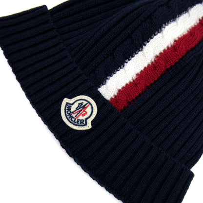 Moncler Junior Berretto Tricolor Wool Beanie Navy 778