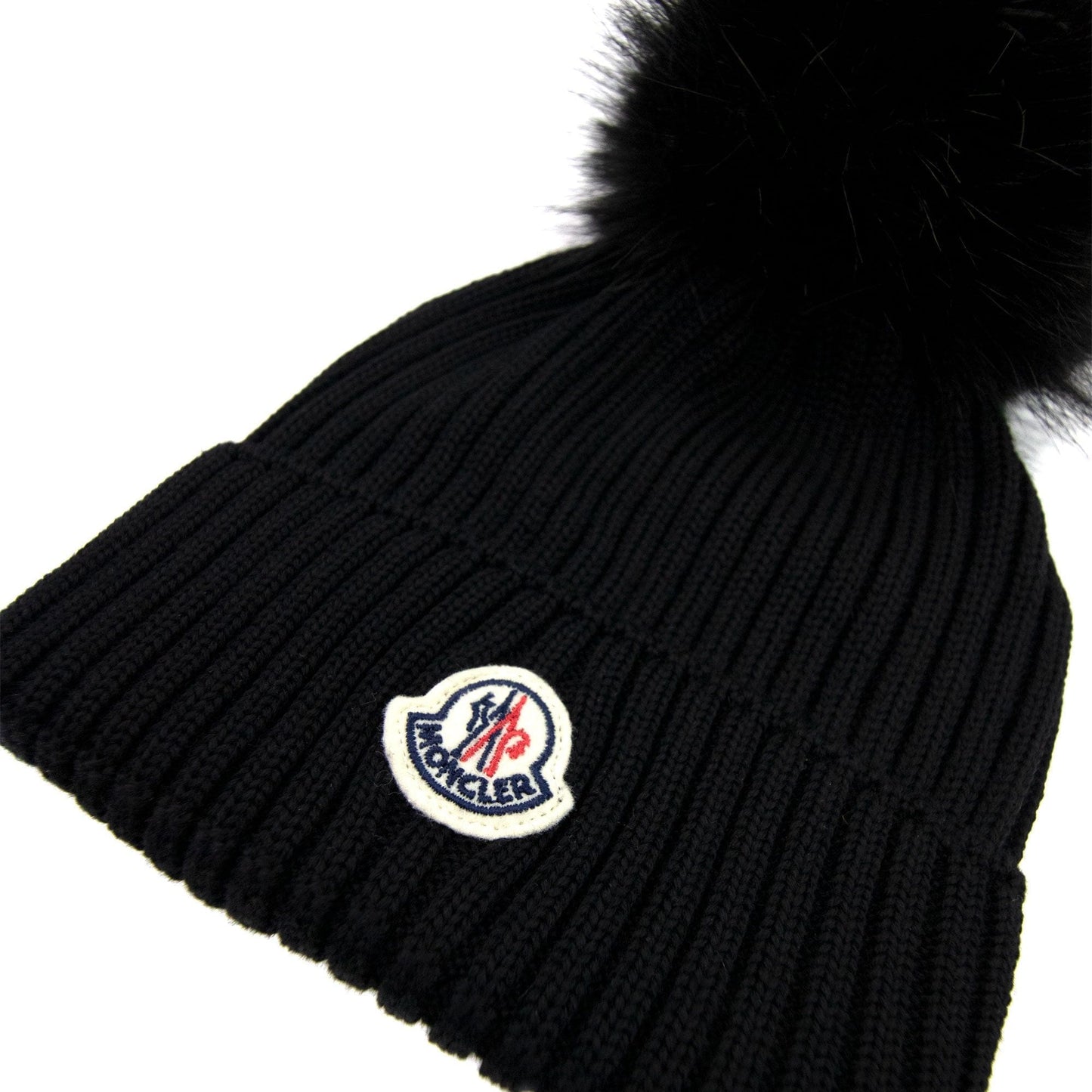 Moncler Junior Berretto Pom Pom Wool Hat Black 999
