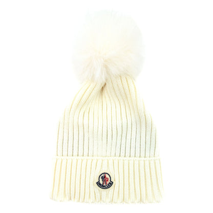 Moncler Junior Berretto Pom Pom Wool Hat White 034