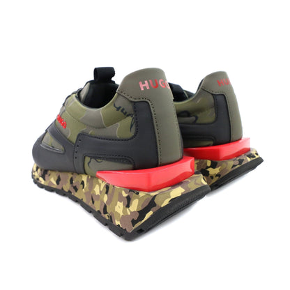 Hugo Camouflage Print Trainers Open Green