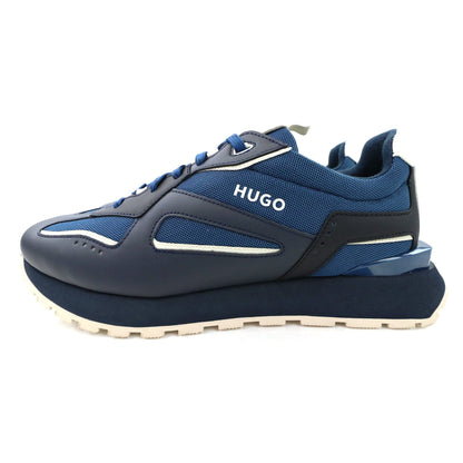 Hugo Cubite Lace Up Mixed Material Trainers Dark Blue