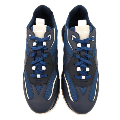Hugo Cubite Lace Up Mixed Material Trainers Dark Blue