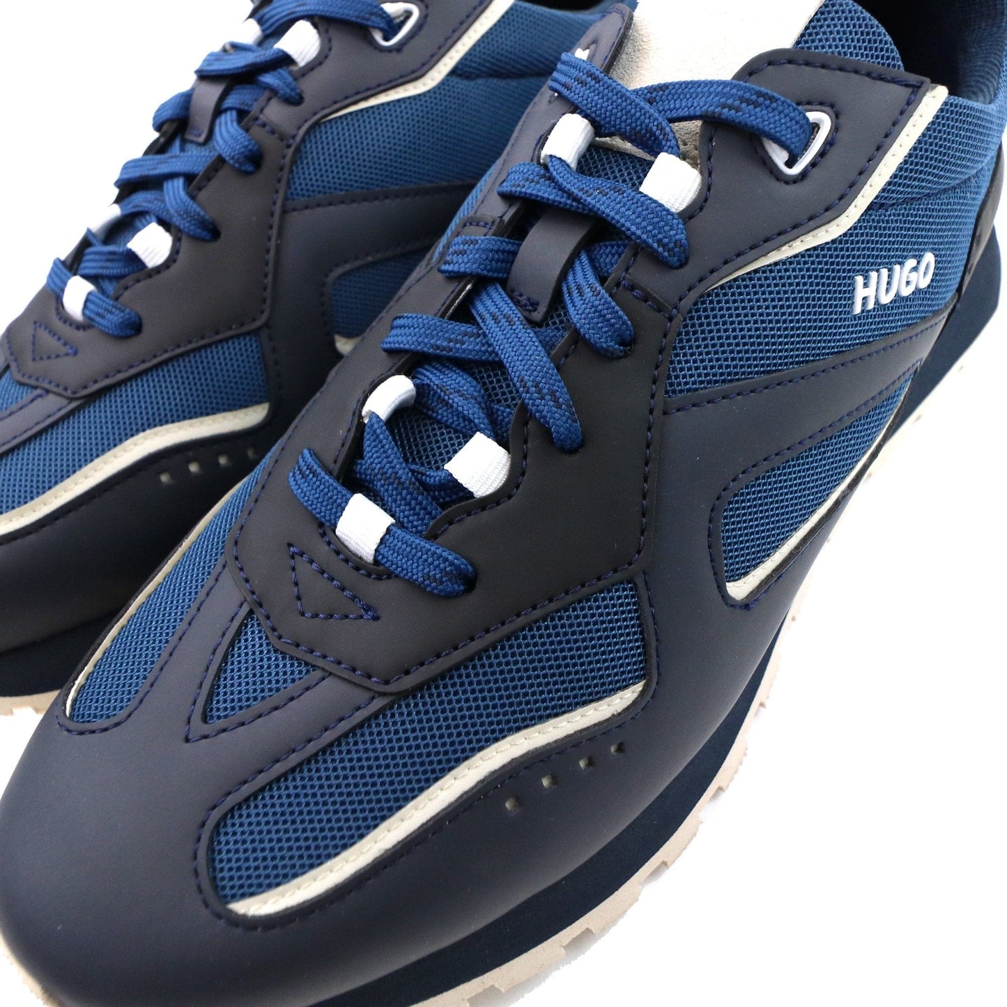 Hugo Cubite Lace Up Mixed Material Trainers Dark Blue