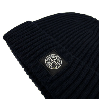 Stone Island Junior N07a5 Logo Knitted Hat Navy V0020