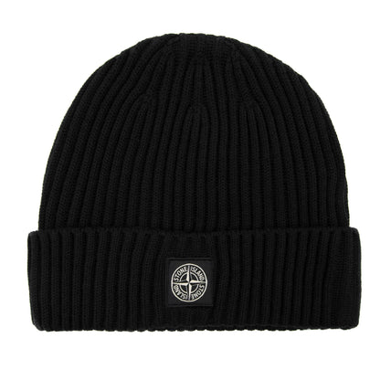 Stone Island Junior N07a5 Logo Knitted Hat Black V0029