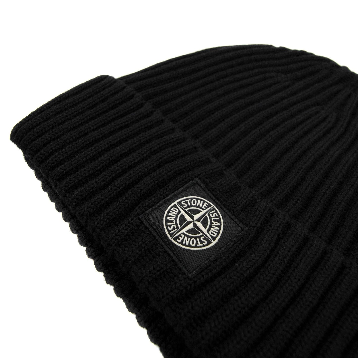 Stone Island Junior N07a5 Logo Knitted Hat Black V0029