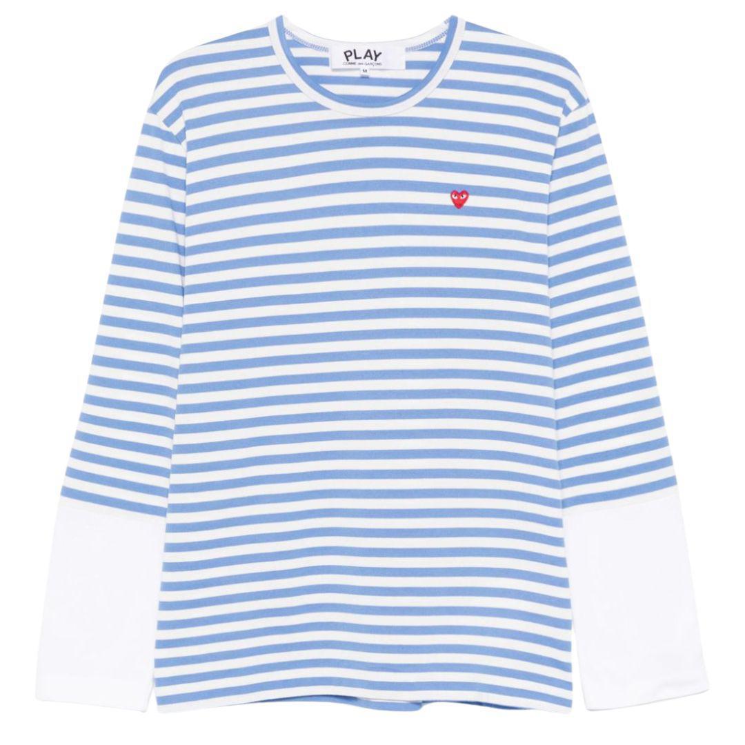 COMME DES GARÇONS PLAY  SMALL HEART EMBLEM STRIPED LONG SLEEVE BLUE