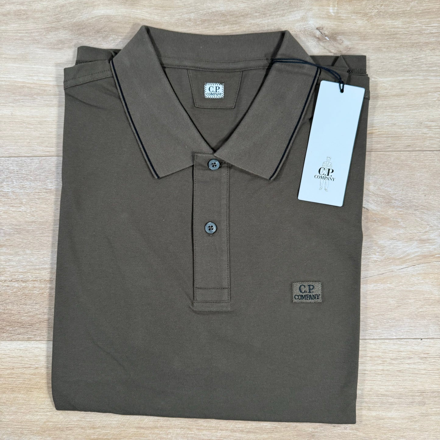 C.P. Company Stretch Piquet Striped Collar Polo Shirt in Ivy Green