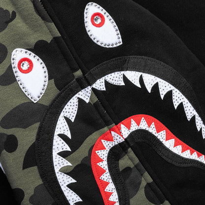 1st Camo Swarovski Shark Full Zip Hoodie - Black