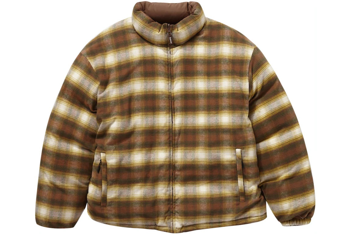 SUPREME FLANNEL REVERSIBLE PUFFER JACKET BROWN