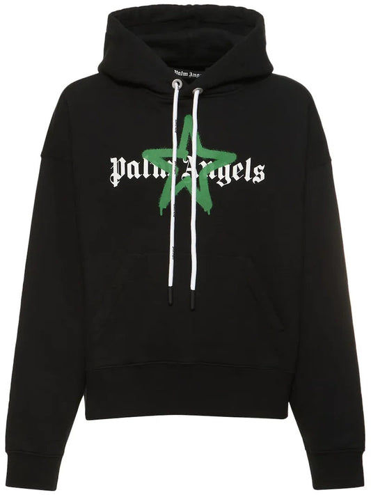 PALM ANGELS GRAFFITI STAR LOGO HOODIE GREEN