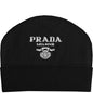 Prada Black Wool Cashmere Logo Beanie