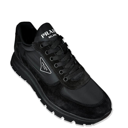 Prada Black Triangle Suede & Nylon Runners