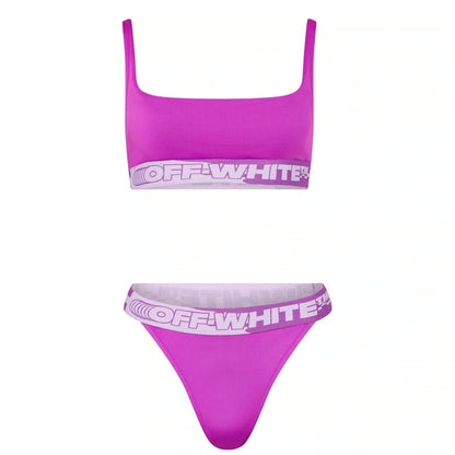 Women Off-White Two Piece Logo Band Bikini