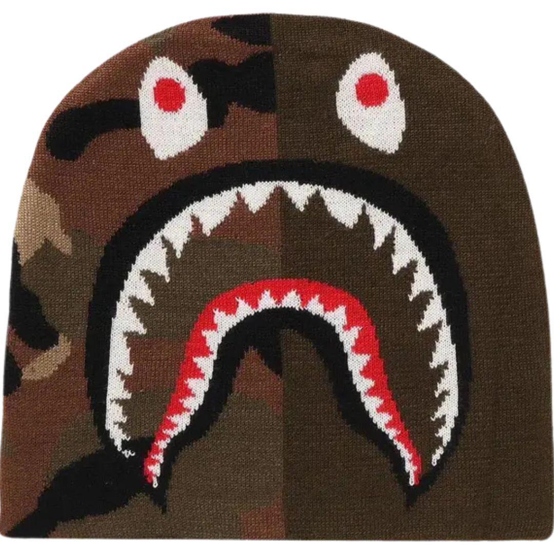 BAPE 1ST SHARK KNIT BEANIE OLIVE/BROWN