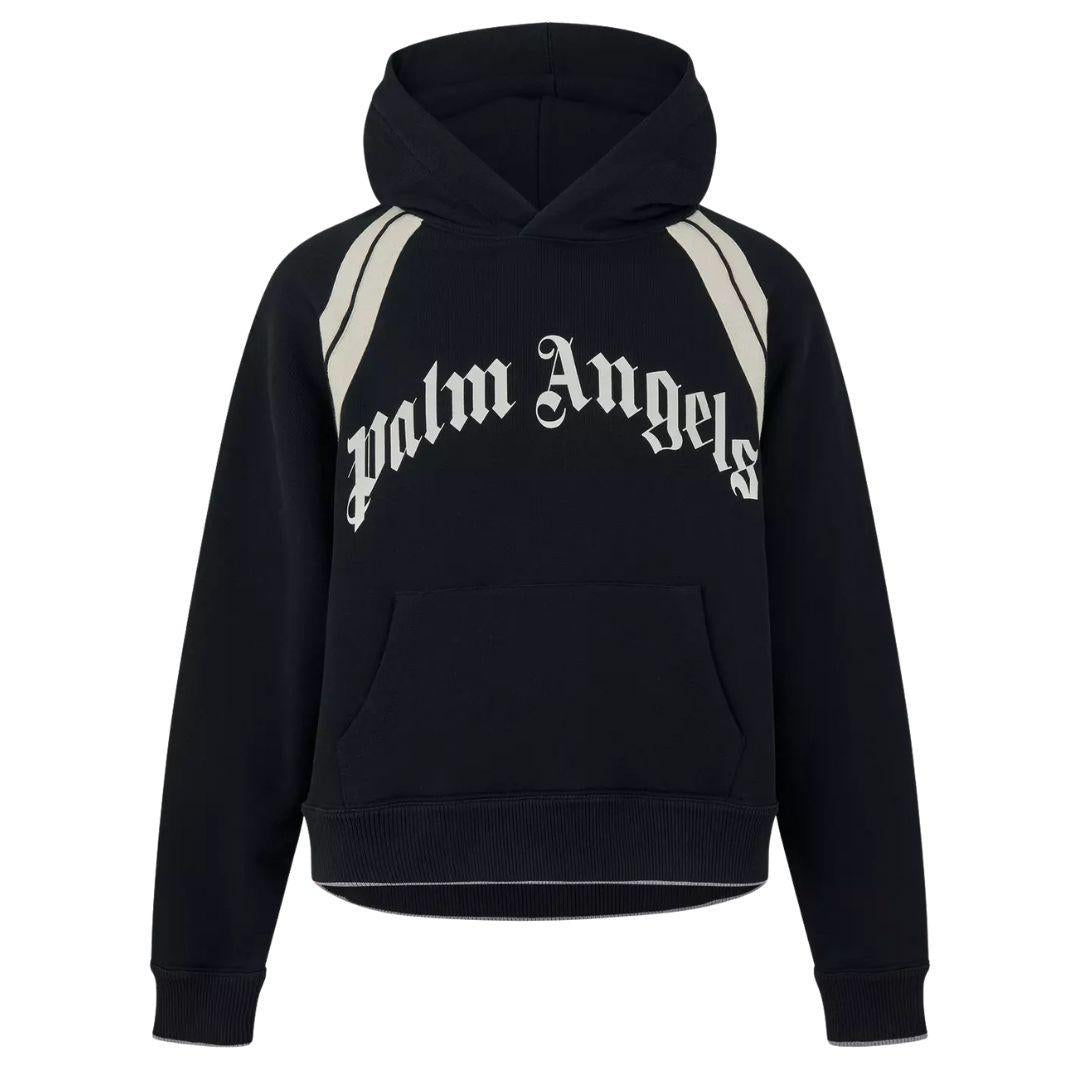 PALM ANGELS CURVED LOGO TRACK HOODIE BLACK