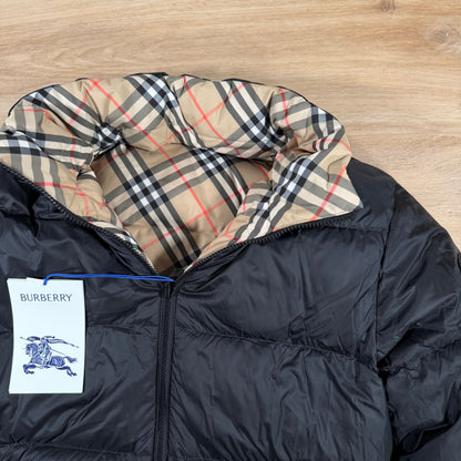 Burberry Reversible Check Snowdon Puffer Jacket in Sand Beige