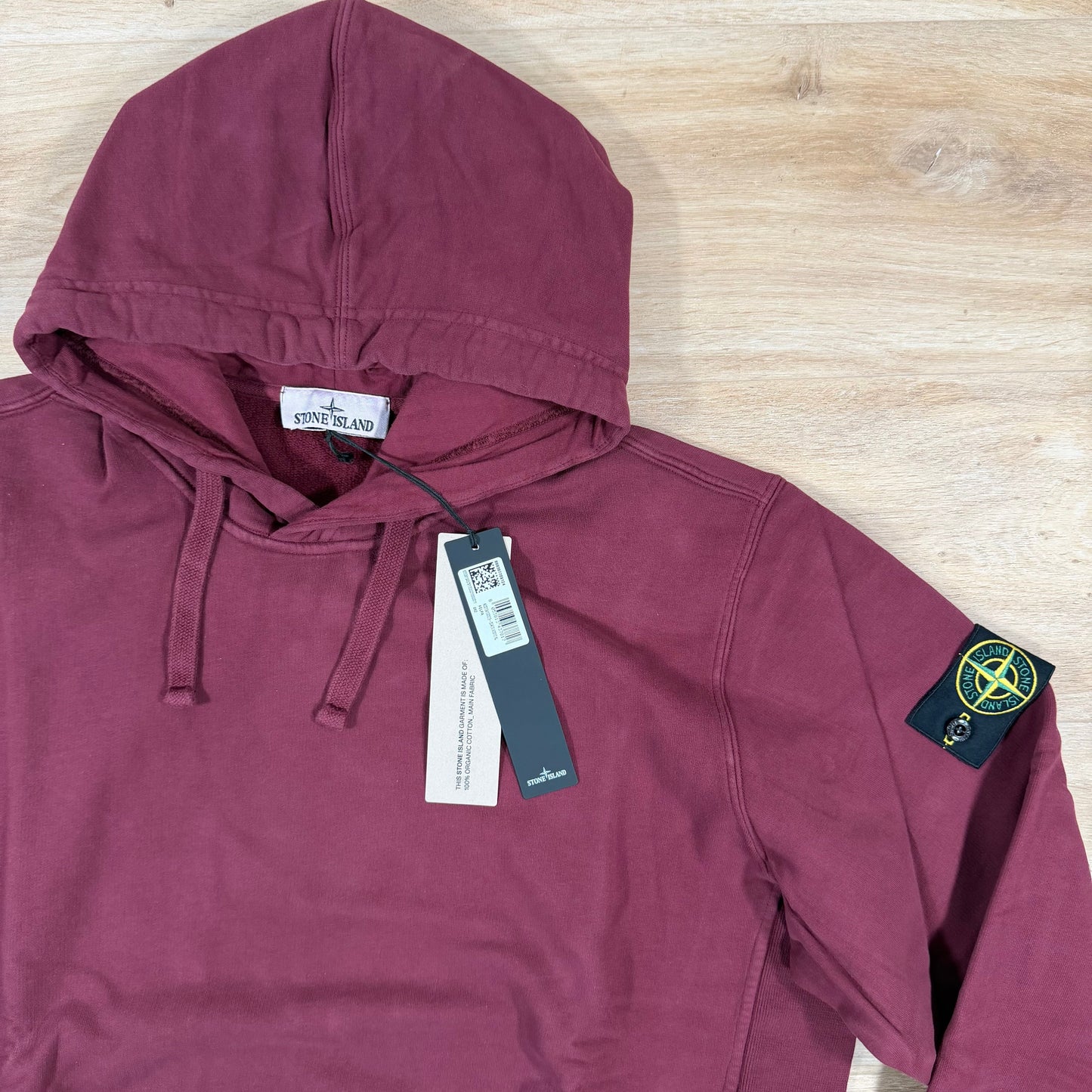 Stone Island Brushed Organic Cotton Fleece Hoodie in Dark Burgundy