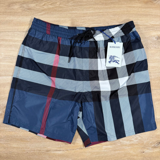 Burberry Check Swim Shorts in Carbon Blue