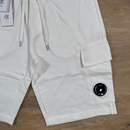 C.P. Company Light Fleece Cargo Lens Shorts in Gauze White
