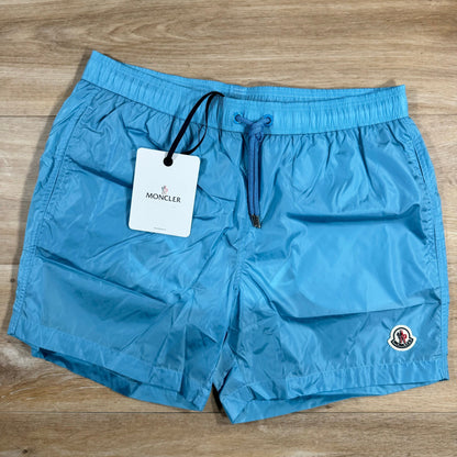 Moncler Logo Patch Swim Shorts in Sky Blue