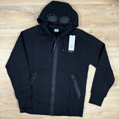 C.P. Company Diagonal Raised Fleece Goggle Hoodie in Black