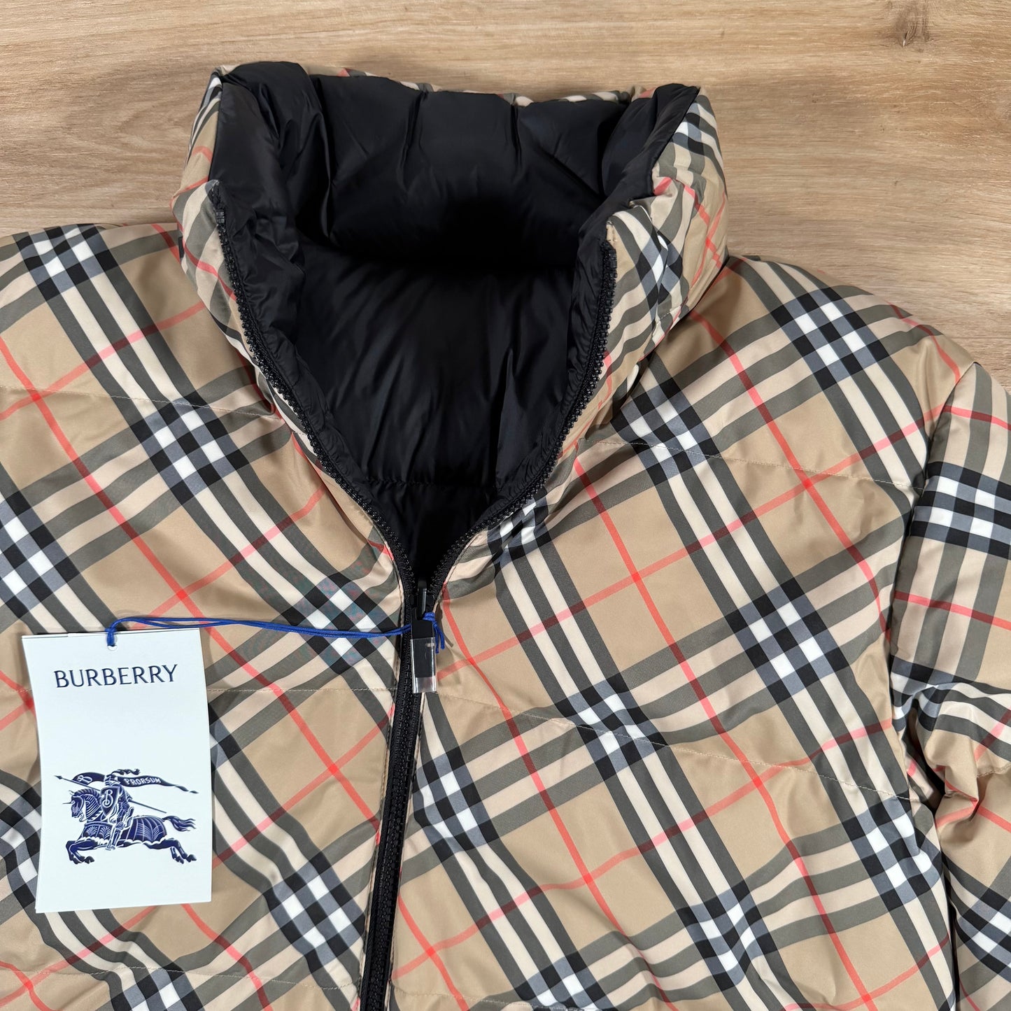 Burberry Reversible Check Snowdon Puffer Jacket in Sand Beige