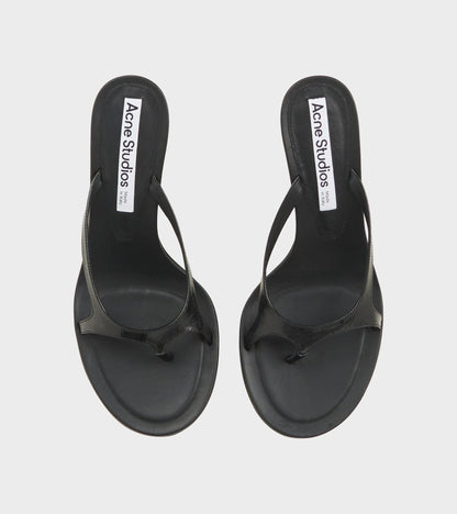 Leather Flip Flop Heels Black