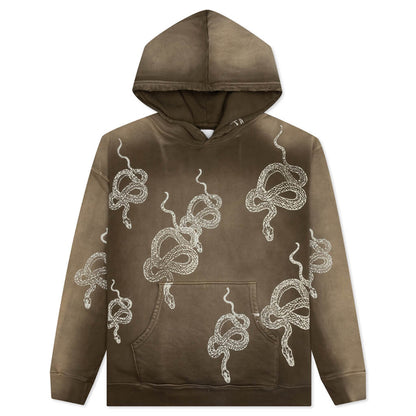 Snake Print Bleached Hoodie - Dark Moss