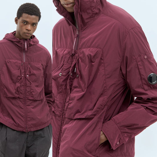CP Company Burgundy Hooded Overshirt Jacket