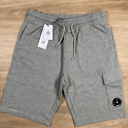 C.P. Company Light Fleece Cargo Lens Shorts in Grey Melange