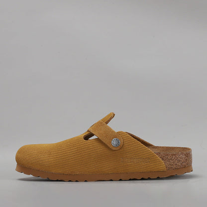 BIRKENSTOCK - BOSTON CLOGS - CORDUROY CORK BROWN EMBOSSED SUEDE - NARROW FIT
