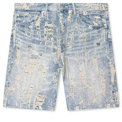 Bead Splatter Destroy Shorts - Light Indigo