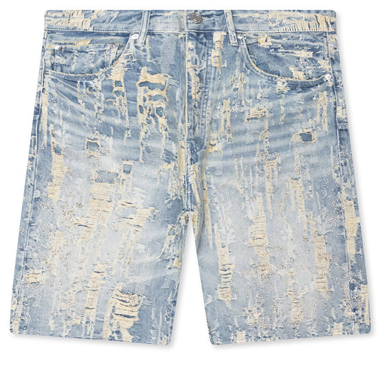 Bead Splatter Destroy Shorts - Light Indigo