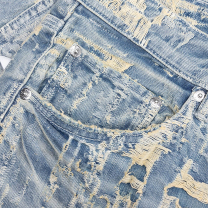 Bead Splatter Destroy Shorts - Light Indigo