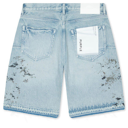 Beaded Splatter Denim Shorts - Light Indigo