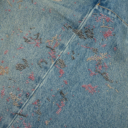Beaded Splatter Denim Shorts  - Mid Indigo