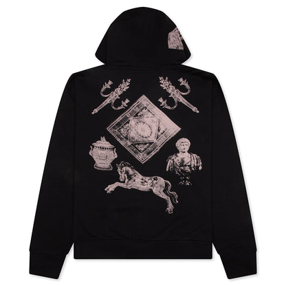 Fleece Zipped Hoodie with Hubert Objects Print- Black